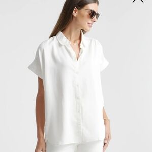 Quince Vintage Wash White Tencel Oversized Camp Shirt sz S Outdoor Beach